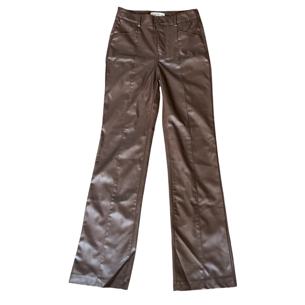 Pull & Bear Brown Faux Leather Straight Leg Pants Women’s US 2 EU 34 High Rise